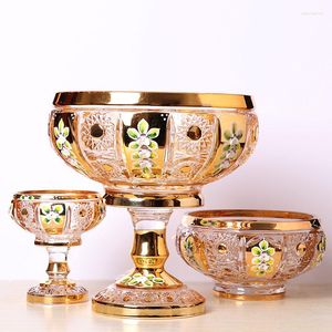 Plates Czech Craft Gold-Plated Enamel Crystal Glass Fruit Plate Creative Modern Living Room European Wedding Gift