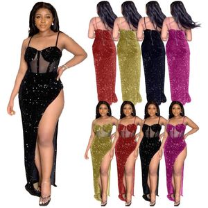 Casual Kleider Für Frauen 2023 Sommer Prom Kleid Sexy Bodycon Feste Jacquard Bronzing Pailletten Mesh Sand Pack Hüfte RockCasual