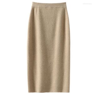 スカート女性のスカート2023ウィンターカシミアソリッドカラーミッドレングスハイウエストニットヒップ