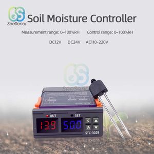 Dual Digital Humidity Controller Two Relay Output 12V 24V 220V Hygrostat STC-3029 Soil Moisture Waterproof Sensor