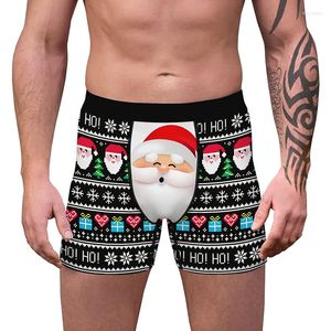 アンダーパンツクリスマス男性パンティー通気ボクサー綿の男性下着u凸ポーチセクシーな印刷葉ホームウェアショーツ