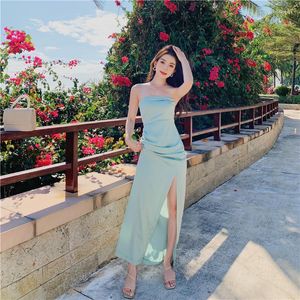 Sıradan Elbiseler Yaz Yeşil Maxi Kapalı Omuz Düşüklü Elbise Kadınlar 2023 Zarif Bodycon Uzun Resmi Sargı Düğün Konuk Nedime Balo