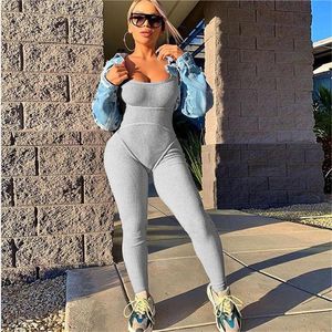 Gym Clothing Solid Color Female Playsuit Casual Sleeveless Bodycon Long Pants Jumpsuit Lady Backless Leotard Stretch Bodysuit Spring Fall