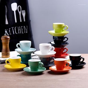 Cups Saucers & 80cc Coloured Thick Ceramic Espresso Saucer Set Cafe Household Caffe Latte Expresso Strong Coffee Mugs Tray Wholesale