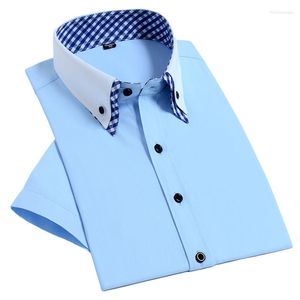 Mäns casual skjortor högkvalitativ herr klänning skjorta kort ärm icke -järn mode dubbel lager affärsformell regelbunden passform camisa