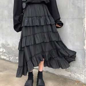 Saias góticas lolita midi long women alta cintura maxi saia