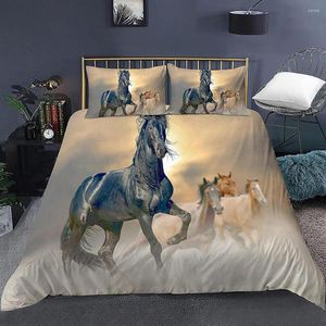 Conjuntos de cama Tampa de edredão impressa em animais 3D Conjunto de tampa dominante Galloping Horse macio 2/3pcs Capas de colcha de poliéster com fronha