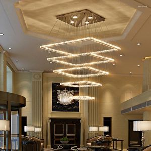 Kolye lambaları Modern büyük lüks LED avize aydınlatma villa oturma odası ışıkları kristal uzun kare restoran askı lamba fikstürü