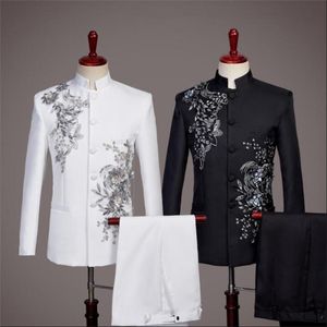 Ternos masculinos Blazers Blazer Men Chinese Tunic Suit de lantejoulas mais recente casaco de calça projetos de calça casamento casamento tenro masculino casamento