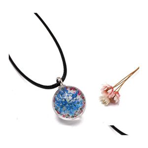Pendant Necklaces Handmade Dried Flower Glass Necklace Colorf Ball Leather Rope Fashion Jewelry For Women Girls Gift Drop Delivery Pe Dh6Nf