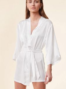 Women's Sleepwear Linad Three Quarter Sleeve Robes Women Back Lace Spliced Women's Dressing Gown White Bathrobe V-Neck Woman Clothes