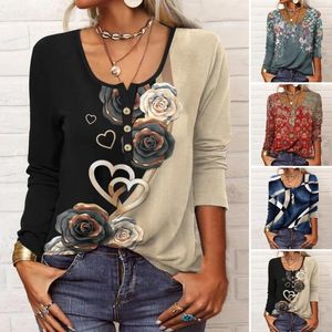 Kvinnors blusar Ethnic Lady Spring Top Loose Autumn Blus Geometric Print Long Sleeves Women T-shirt Klä upp