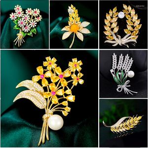 Broches coreanos de jóias brilhantes Micro incrustações de zircão de trigo de trigo de bouquet Pinos femininos de moda feminina Men.