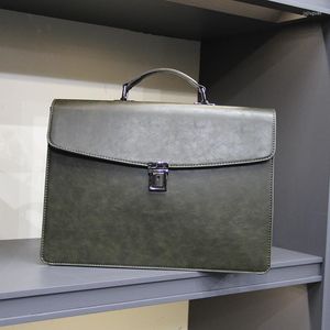 Briefcases HIBERNI Men's Leisure Briefcase PU Leather 2023 Retro Personalized Shoulder Bag Fashion Messenger Large Capacity Handbag