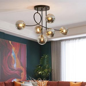 Lampadario in vetro colorato di cristallo Lampade moderne a LED per soggiorno Camera da letto AC85-265V Soffitto per interni artistico Nero e oro