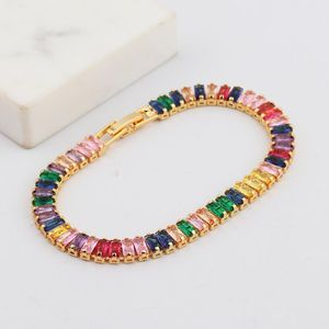 Bracelets Charm TENIS CZ Circón Rainbow Bracelet for Women Luxury Multicolor Crystal Pareja Joya de regalos de regalos