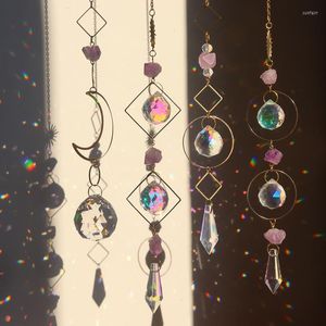 Decorazioni da giardino Campana a vento in cristallo Ciondolo a forma di luce Sun Catcher Diamond Prism Ball Rainbow Chaser Lampadario in metallo Hanging Glass Home