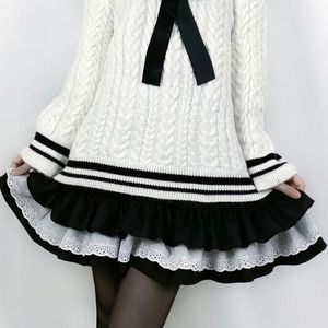 Etekler yüksek bel tabanı etek kawaii kız japon stsyle harajuku lolita mini kek bir çizgi zarif Kore moda beyaz siyah