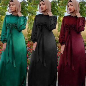 Abbigliamento etnico Abiti arabi Abayas Eid Ramadan Abito in raso Musulmano Donna Tinta unita Casual Estate Dubai Abaya Turchia Modesto islamico