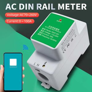 Tuya Wi -Fi Smart Single Phase Din Rail AC Электрический кВт -метр энергопотребление энергопотребления Wattmeter Вольтметр Ammeter 110V 220V