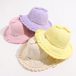 Wide Brim Hats 2023 Baby Summer Accessories Sweet Girls Kids Bowknot Hat Bowler Beach Sun Protect Caps Bonnet Toddler Pography Props