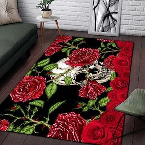 Carpets Vintage Ornamental Skulls Rose Pattern Decorative Square Rug Modern House Living Room Floor Matte Bedroom Carpet Art Poster Mat