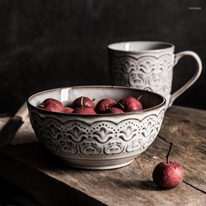 Talerze Nordic Ceramic wytłaczona obiadowa płyta obiadowa Biała porcelanowa zastawa stołowa Kuchnia Deser Dom Home Retro Stek Rice Bowl Mub kubek