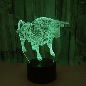Table Lamps Bull 3d Lamp Led Seven Color Control Remote Desk Acrylic Stereo Vision