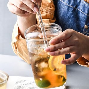 Wine Glasses Creative Glass Cups With Lid And Straw Heat Resistant Tumbler Coffee Milk Cold Drink Cup Water Bottle Drinkware Bubble Tea