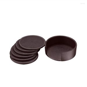 Table Mats Coasters For Drinks Leather With Holder Set Of 6 Protect Furniture From Water Marks Scratch And Damage (Brown)