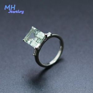 Cluster Rings Jewelry Natural Green Amethyst Rectangle Gemstone Solid Ring 925 Sterling Silver Fine For Girl Lady Engagement Gift