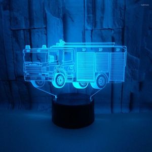 Luci notturne Camion dei pompieri 3d Piccola luce Tocco colorato Telecomando Decorativo Regalo Atmosfera Tavolo a led L