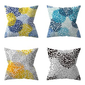 Pillow /Decorative Abstract Flower Cover Yellow Blue Black Chrysanthemum European Home Decoration