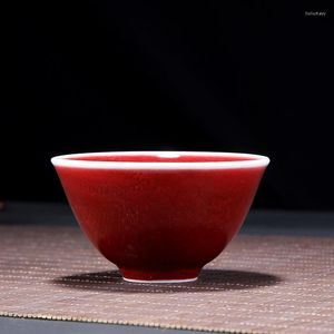 カップソーサーJingdezhen Lang Red Glaze TeaCup Handmade Jun Kiln Kiln Ceramic Tea Cup Personality ji個人