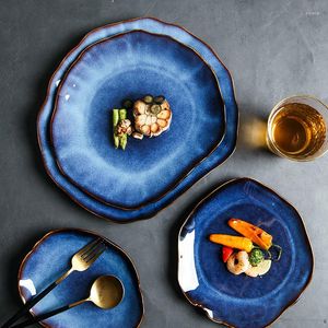Pratos de prato japonês prato de prato plano plana de cerâmica de cerâmica, louça de jantar de gota de pratos por atacado