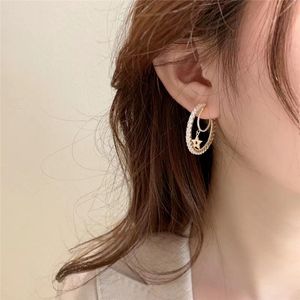 Hoop Earrings VSnow Statement Double Layer Star Asymmetric Pearl Rhinestone C Shape Open Earings Hollow Out Wedding Jewelry & Huggie