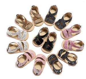 PRIMEIROS PORTUMANTES 2023 Europeu e American Leopard Print Baby Sandals infantil Sapatos de berço infantil Soft Born Born