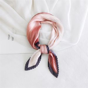 Halsdukar Fashion Square Matchande Crinkle Silk Scarf For Women Crumple Neck Wear Pleated Handkulor Foulard Femme Bandana Luxury Band1