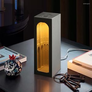 Lâmpadas de mesa Colônia Cathedral Lamp Architectural Night Light Designer Cement Nórdico Art Deco Simpl Dimmer Bedside