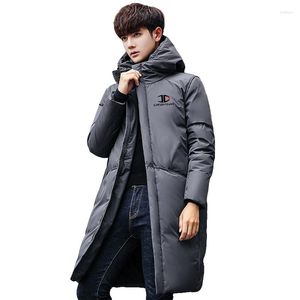 Piumino da uomo 2023 Primavera Anatra Bianca Giacca da uomo con cappuccio Moda di alta qualità Lungo addensare cappotto caldo Cappotto grigio scuro allentato Parka