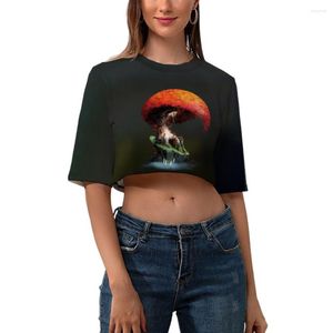 Women's T Shirts 2023 Landscape Painting T-shirt Full-frame Printing 3D Digital Slim Navel Short-sleeved Casual Women's Top