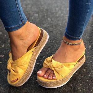 Sandals Women Summer Flat Heels Knot-bow Slides Wedges Sandal Woman Sweet Slippers Sandalias Mujer Sapato Feminino 2023