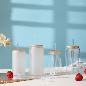 Vinglaspersoner Simple High Borosilicate Glass Frosted Straw Cup With Bambu Lid Coffee Milk Drink Water Mugs Par Drinkware