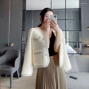 Suéteres De Mujer Mujer Elegante Imitación Visón Cachemira Suéter Chaqueta Primavera Otoño Moda Corto Punto Cardigan O-Cuello Manga Larga Pequeño