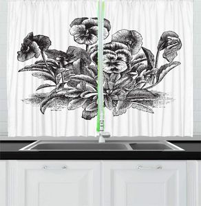 Cortina a carvão cinza branco vintage botânia cortinas de cozinha monocromática
