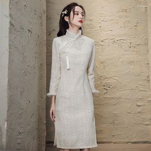 Ethnische Kleidung Cheongsam Langarm Herbst Winter 2023 Stil Junges Mädchen Verbessertes Qipao Kleid Frühling Chinesisch Täglich