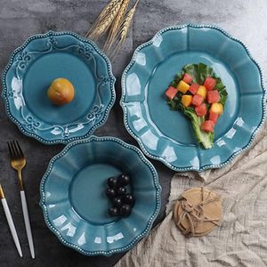 Skålar kreativ europeisk stil präglad is knäckt glasyr frukt sallad skål keramik bordsartiklar hem västerländsk biffplatta djupt