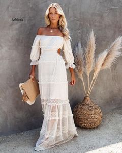 Casual Dresses Summer Women Dress Off Shoulder Maxi Sexy Backless White Lace Long Tunic Beach