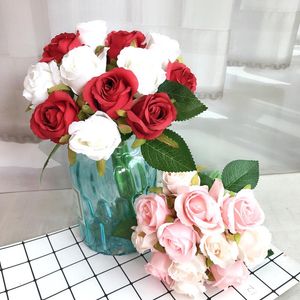 Decorative Flowers & Wreaths Artificial Rose Bouquet Wedding Home Silk Bride Bouquets Christmas Fake Fall DecorationsDecorative