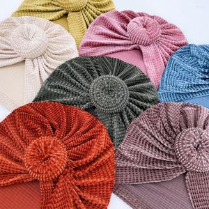 Cappelli Waffle Velvet Donut Baby Bonnet Hat Girls Pom Beanie Caps Soft Elastic Infant Kids Turban Accessories